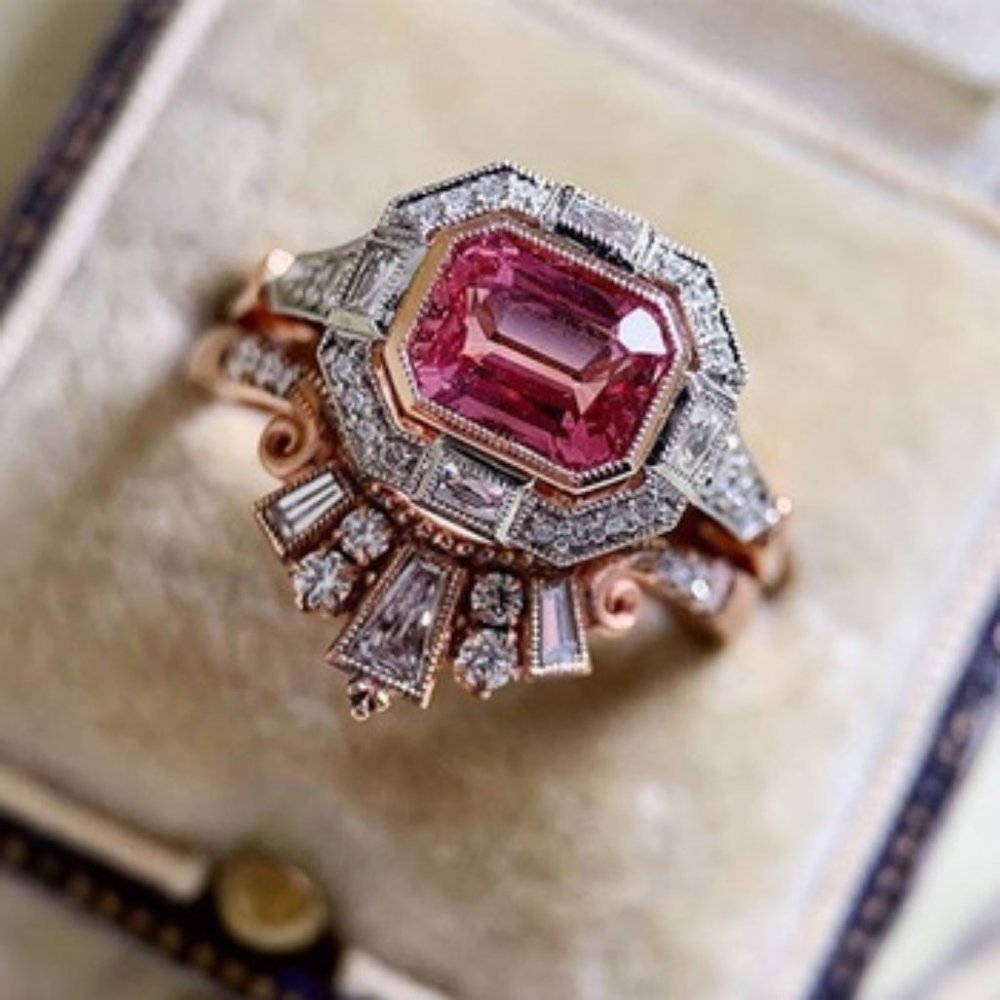 🎁 2Pcs/Set Vintage Rhinestone CZ Rose Gold Plated Ring for Women, HA4413-6